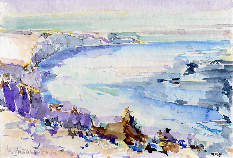 At a top of the Herald Island in early May (watercolor,13*21 cm,1988)